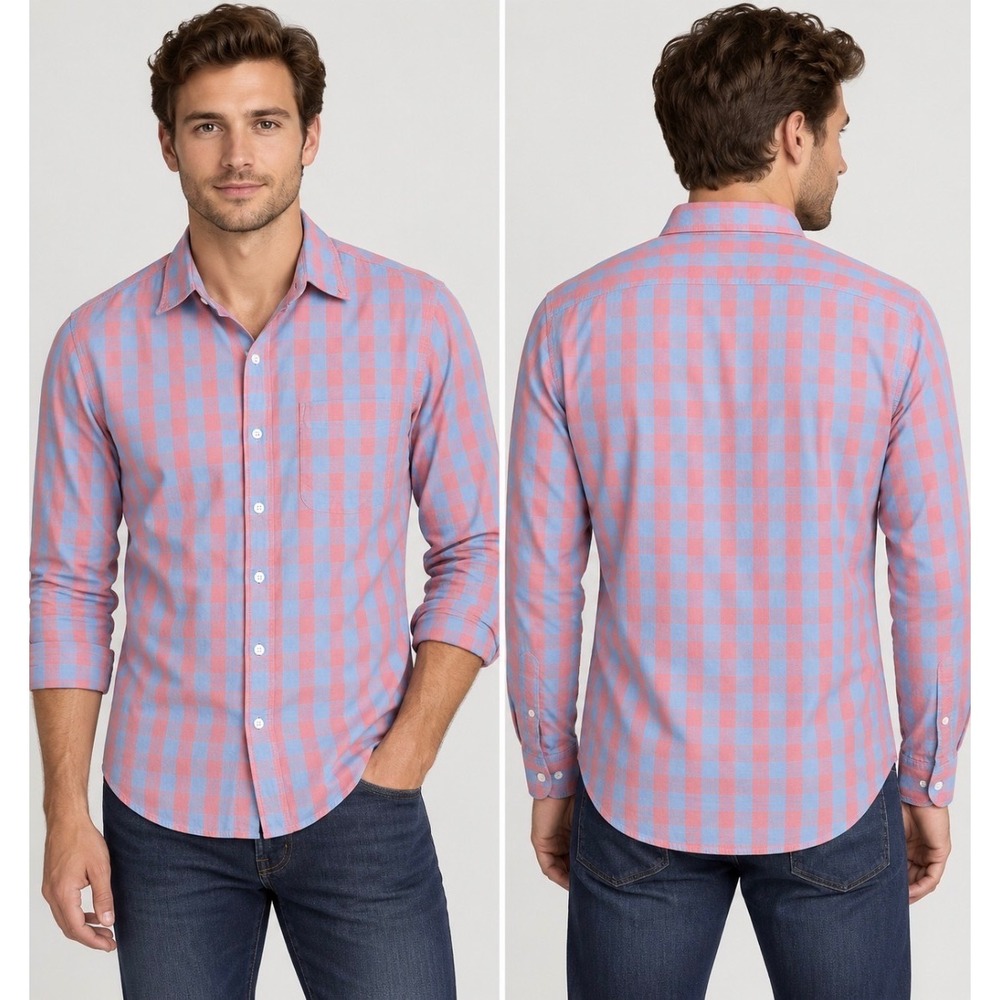 Bonobos Slim Fit Button Front Shirt Medium Pink Blue Gingham Plaid 100% Cotton